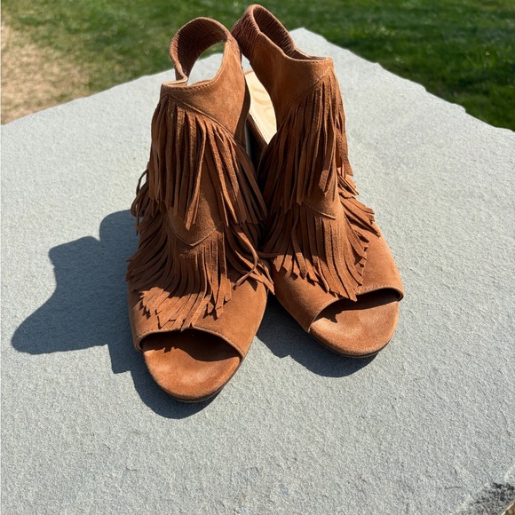 Sam Edelman Elaine Fringe Leather Heels Size 9 Boho Western Sandals - Picture 2 of 6